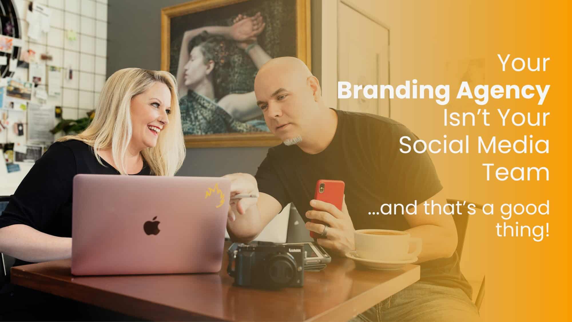 Founder Jeffri-Lynn discussing branding and social media strategy with a client at her laptop, branding and social media, _Your Branding Agency Isn’t Your Social Media Team